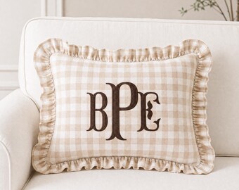 Personalized Embroidered Monogram Ruffle Pillow Cover, Custom Name Nursery Decor Cushion, Baby Room Decor, Nursery Room Decor