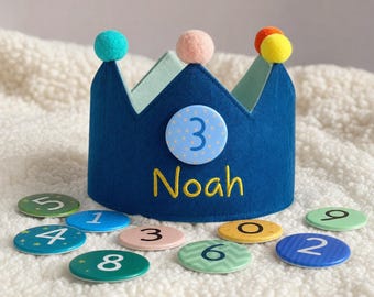 Custom Embroidered Linen Crown for Kids, Personalized Birthday Toddler Gift Keepsake for First Birthday Party and Special Occasions