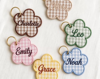 Embroidered Custom Name Gingham Bag Name Tag, Personalized Tag Bag, Name Tag Party Favor Backpack Accessory, Backpack Name Tag Bag for Kids