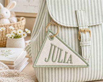 Embroidered Custom Name Pennant Flag Bag Keychain, Backpack Accessory, Backpack Name Tag Bag for Kids, Kids School Gift
