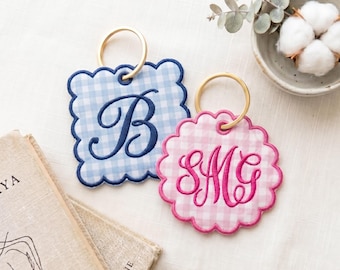 Embroidered Custom Name Monogram Gingham Tag Bag, Personalized Backpack Accessory, Backpack Name Tag Bag for Kids, School Gift