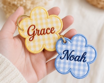 Embroidered Custom Name Gingha Bag Name Tag, Custom Lunch Bag Tag, Name Tag Party Favor Backpack Accessory, Backpack Name Tag Bag for Kids