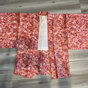 Vintage Japanese Haori Kimono Jacket Silk Pink Maple Leaf Pattern Antique Short Robe Exquisite Lining Autumn Cardigan Boho Aesthetic