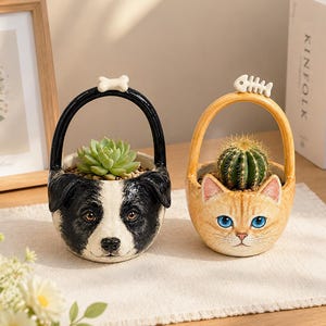 Personalized Pet Portrait Planter, Dog Cat Succulent Planter, Mini Plant Pot, Pet Memorial Flower Pot