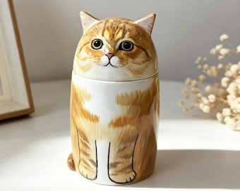 Spersonalizowana ręcznie malowana urna na prochy kota, ceramiczna urna na prochy kota, urna na pamiątkę portretu zwierzaka