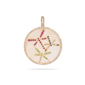 Hanger met meerdere edelstenen en parelmoer sterlingzilver, 14k gouden diamanten halo-bedel