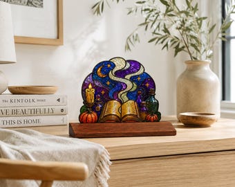 Zauberbuch-Glasdekoration, Halloween-Hexen-Tischornament aus Glas, Fantasie-Kürbis-Wohndekoration, gotisches Glaskunstwerk als Geschenk