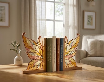 Schmetterling Glasmalerei Buchstützen, Holz Basis Glas Schmetterling Flügel Buchhalter, Gold Bücherregal Dekor, Buch-Liebhaber Geschenk für Frauen