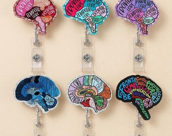 Brain Anatomy Retractable Badge Reel for Doctor Nurse Teacher Student Glitter Neuroscience Badge Holder Hospital Clinic Office ID Holder
