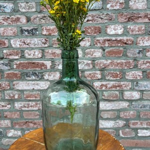 Jarrón damajuana verde vintage, cristal francés antiguo, decoración rústica de granja (30 cm) imagen 5