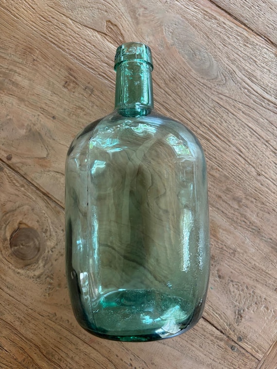 Vintage Green Demijohn Vase, Antique French Glass, Rustic Farmhouse Decor (30 cm)