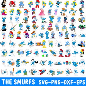 200+ Smurf SVG-filer, söt seriefigurspaket, födelsedagsfestdekorationer, Cricut-klippdesigner, omedelbar digital nedladdning