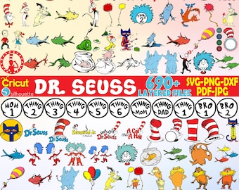 3450+ Seuss Inspired SVG Bundle, Layered PNG Clipart, Quotes Vector Files For Cricut, Cat Hat Designs, 690 Unique Files, Instant Download