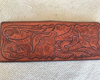 Hand Tooled Leather Wallet In Floral