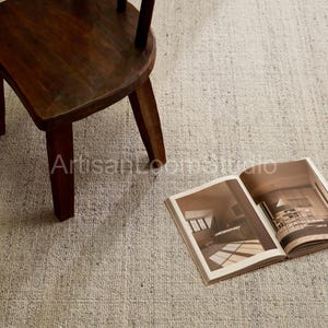 Gestructureerd handgemaakt wollen vloerkleed, natuurlijk lussenwol vloerkleed, organisch modern tapijt, gespikkeld neutraal vloerkleed, handgetuft vloerkleed voor de woonkamer.