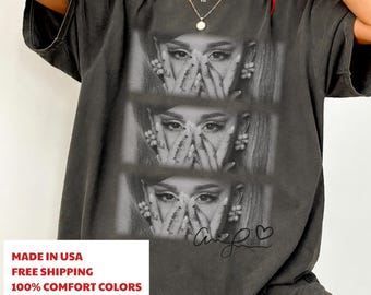 Camiseta Comfort Colors con retrato de Ariana Grande, camiseta pirata de Ariana Grande, camiseta vintage de Ariana Grande con estampado de pétalos