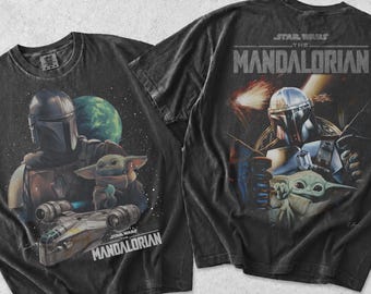 Vintage The Mandalorian Grogu Star Wars 2 Sided Shirt, Star Wars Grogu T-Shirt, Vintage Washed Star Wars Tee