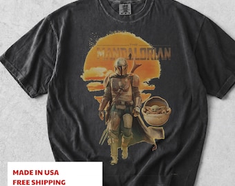 Vintage Grogu Mandalorian Sunset Shirt, Grogu Star Wars Graphic Tee, Retro Grogu TShirt, Gift for Grogu Fans