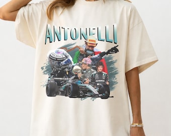 Camiseta estilo años 90 de Kimi Antonelli (imitación), camiseta vintage de Fórmula 1 con colores cómodos, camiseta del momento ganador de Kimi Antonelli.