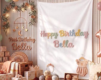 Fondo personalizado para fotos de cumpleaños con nombre, pancarta de tapiz para el primer cumpleaños, set de accesorios para sesión de fotos con pastel, decoración de pared con letras de hilo para bebé niño o niña.