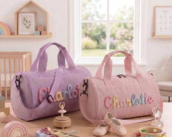 Bolso rosa personalizado para danza del ballet, bolso de lona morado de pana con nombre personalizado para niños pequeños, regalo de bailarina con monograma para niñas, bolso de Pascua Coquette