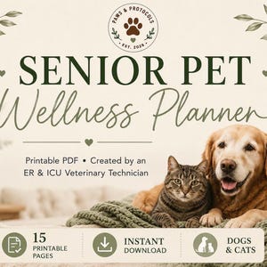 Senior Pet Wellness Planner Printable PDF | Dog & Cat Health Tracker | Medication Log | Quality of Life Journal