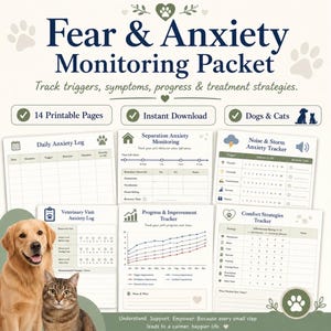 Fear & Anxiety Monitoring Packet for Dogs/Cats | Pet Anxiety Tracker | Behavior Log | Trigger Identification Worksheet | Veterinary Visit