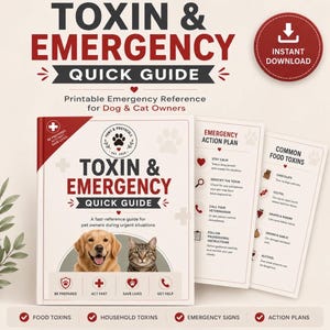 Guía rápida sobre toxinas y emergencias para perros y gatos / PDF de referencia sobre intoxicaciones en mascotas / Planificador de emergencias para mascotas imprimible / Guía de primeros auxilios