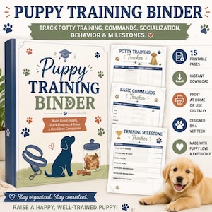 Puppy Training Binder Printable | Potty Training Tracker, Command Training Log, Socialization Planner, Behavior Tracker & Milestone Journal