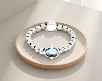Bracelet de perles, cristal noir facetté ovale, argent hypoallergénique, accessoire délicat