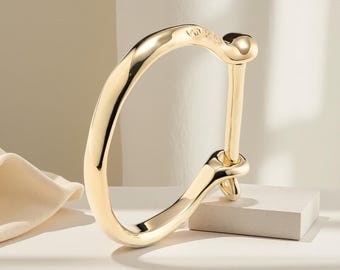 Bransoletka unisex w kształcie podkowy, zapięcie typu shackle, sztywny mankiet posrebrzany