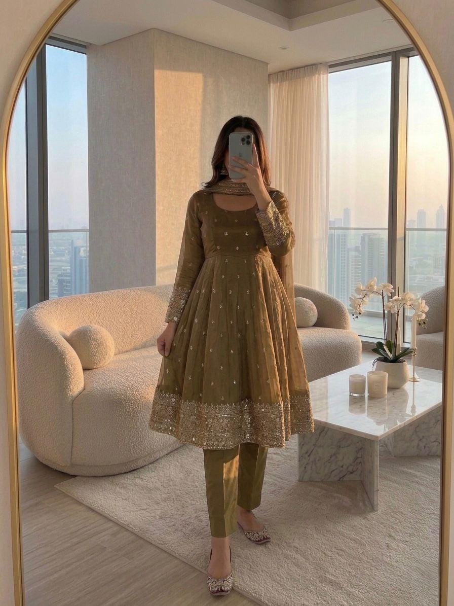 anarkali short dress Short Anarkali Dress: Knee-length pink suit with Free Matching Mask Banu Designs
