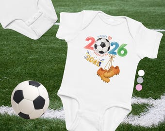 Body para bebé "Pequeño Aficionado al Fútbol 2026" | Pelele de fútbol de algodón | Body de manga corta con estampado de fútbol | Regalo para pequeños aficionados al fútbol