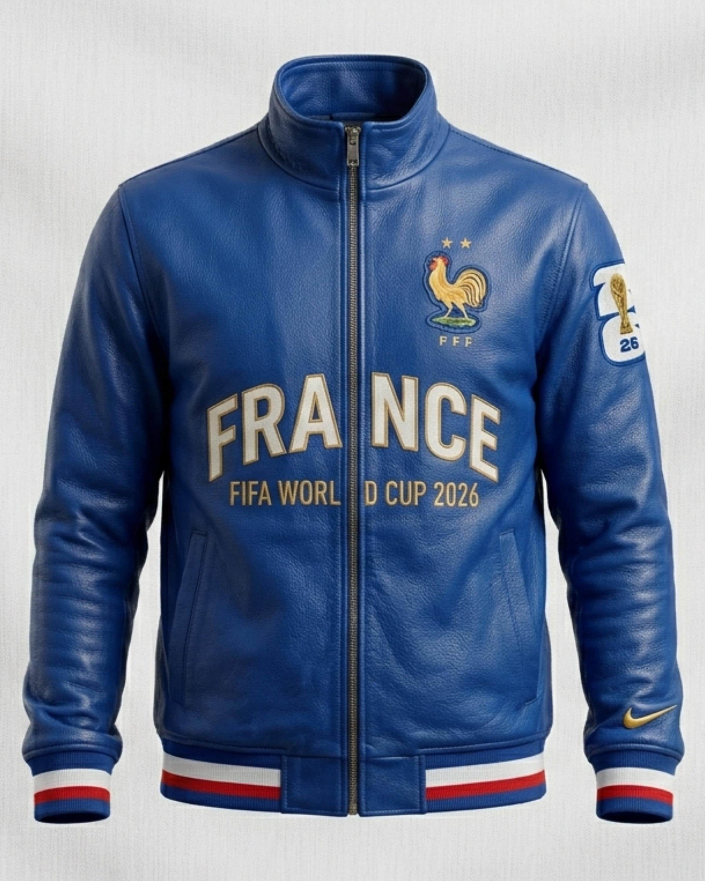 France FIFA World Cup 2026 Bomber Jacket | Blue Faux Leather