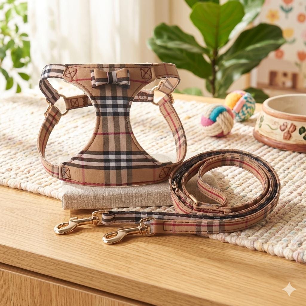 Dog burberry harness set - Etsy 日本