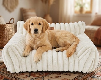 Canapé-lit en peluche apaisant pour chien et chat, housse en velours côtelé ultra-doux en fausse fourrure.