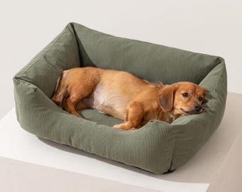 Orthopedic Corduroy Pet Bed – High Wall Design for Anxious Dogs, Supportive Calming Cat Bed.