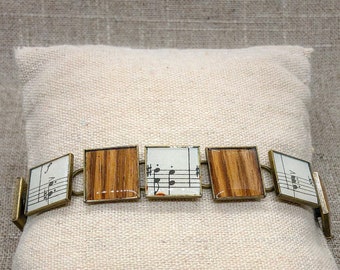 Vintage Sheet Music Bracelet – Vintage Sheet Music Jewelry – Sheet Music Bracelet – Sheet Music Jewelry – Music Bracelet – Zebrawood - Wood