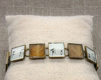 Vintage Sheet Music Bracelet – Vintage Sheet Music Jewelry – Sheet Music Bracelet – Sheet Music Jewelry – Music Bracelet – Pressed Leaf