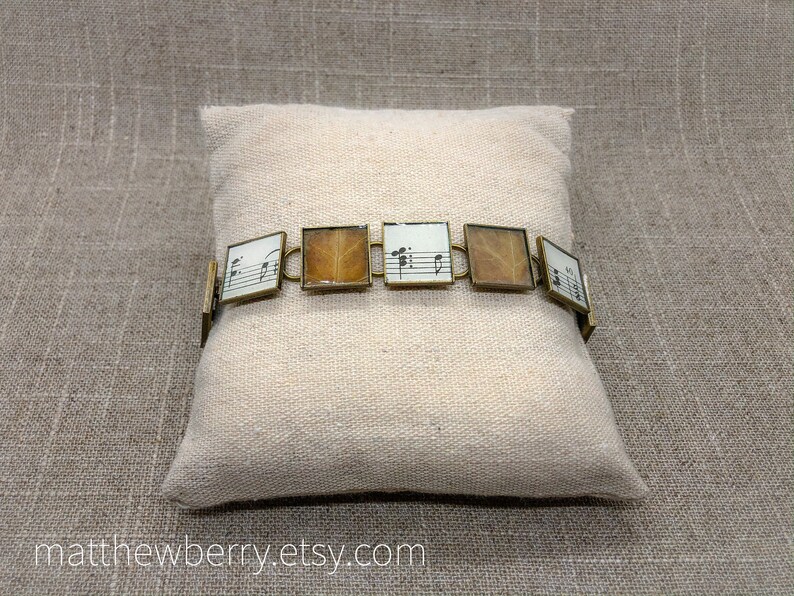 Vintage Sheet Music Bracelet Vintage Sheet Music Jewelry Sheet Music Bracelet Sheet Music Jewelry Music Bracelet Pressed Leaf image 1