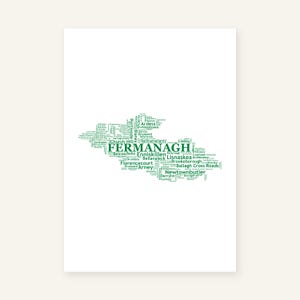 Fermanagh County Word Map Print, Irish Towns and Villages Wall Art, Typography Poster