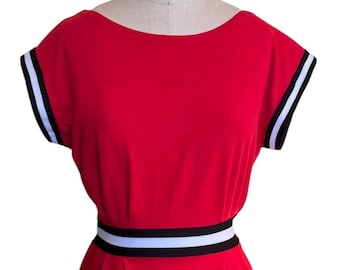 Vinatge Knit Dress Red/White and Blue, Dress, Vintage Fashion 1970 M