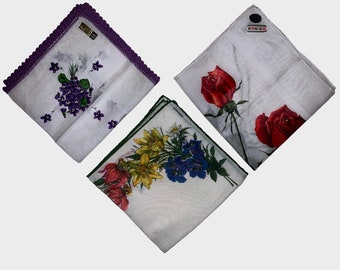 Handkerchiefs, Set of 3 Original Swss Signature Handkerchief Ladies Floral Accessories Gifts, Accessories, Kreier, Alba Textiles