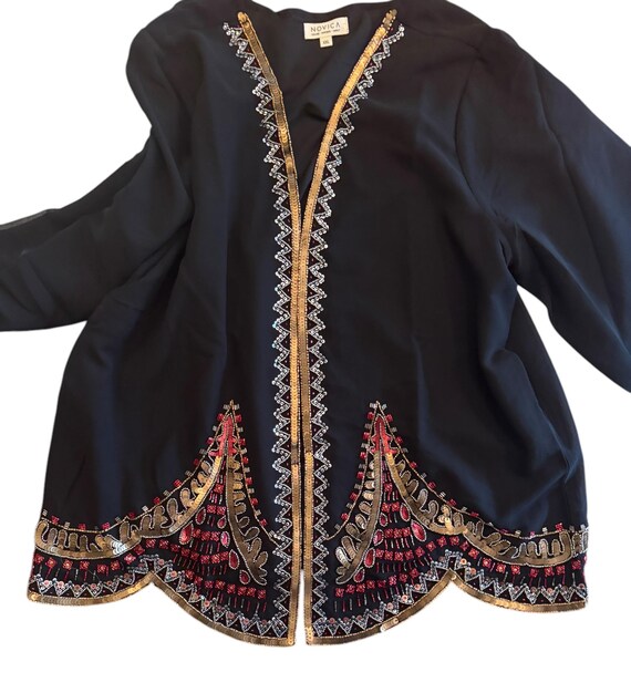 Black Rayon Sequin Jacket: Embellished Scalloped … - image 1