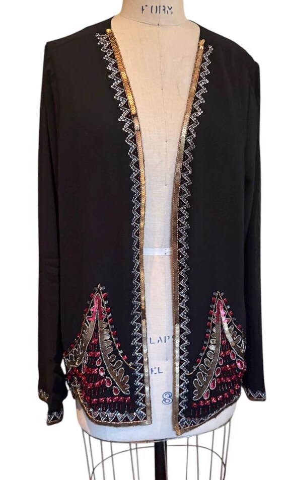 Black Rayon Sequin Jacket: Embellished Scalloped … - image 2
