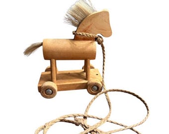 Vintage Finnish Wooden Horse Pull Toy – Toddler Classic Animal Toy