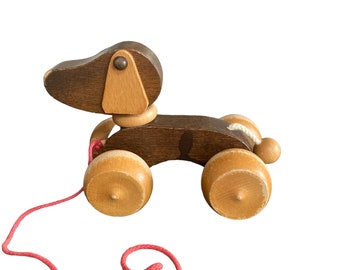 Pull Toy, Vintage Dachshund, Wooden Pull Toy, Swiss Made Children’s Gift, Vintage Toy, Dog Play Toy