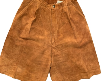 Vintage Camel Leather Suede Bermuda Shorts - 1980s Style, Size 4.