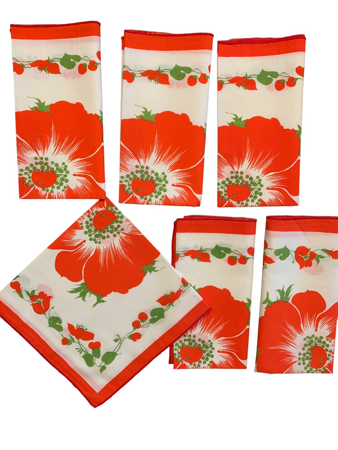 Flower Napkins, Mod Napkins Vintage Retro Mod Printed Cotton Napkins