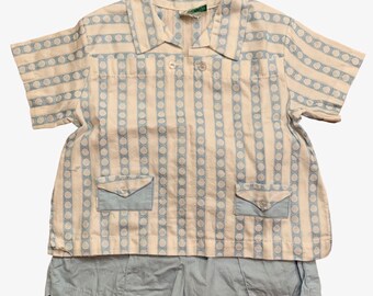 Vintage 1950s Boys Short Set, Cute Vintage Shirt And Shorts for Boys, Woven Shirt, Duetts by Little Craft Label Approx 18 M/ 2T